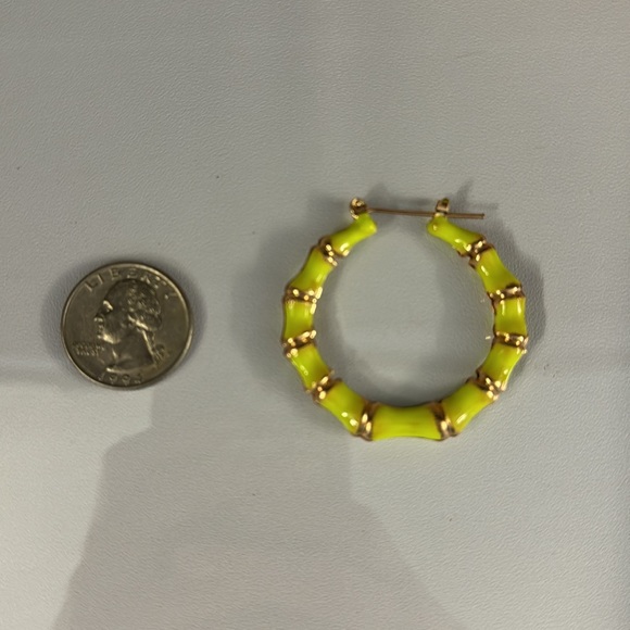 Bright Neon Yellow and Gold Hoop Earrings - Picture 3 of 3